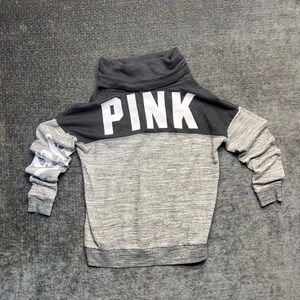 PINK Victoria Secret Cowl Neckuu Sweatshirt Gray XS Dog Logo‎ Sleeve Graphic
